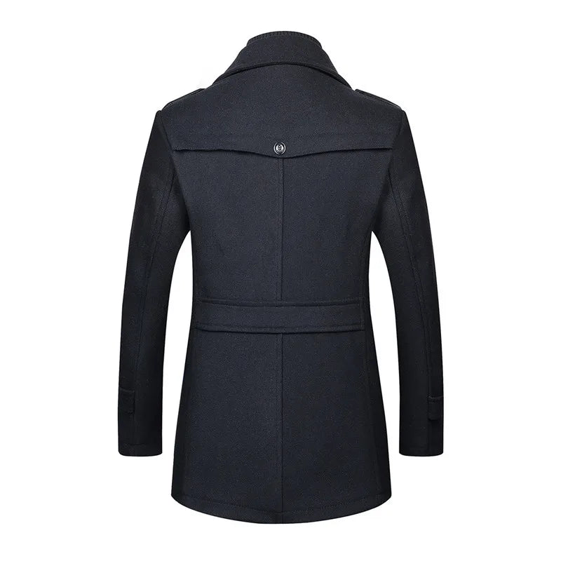Autumn Winter Wool Blend Coat Men Business Causal Turn Down Collar Windbreaker Outerwear Mens Single Breasted Woolen Coats Man
