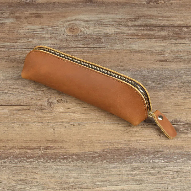 Vintage-Leder-Federmäppchen, schlichtes Schreibwaren-Etui, Stifte-Aufbewahrungsbeutel mit Reißverschluss, Brillenbox, Schulsachen