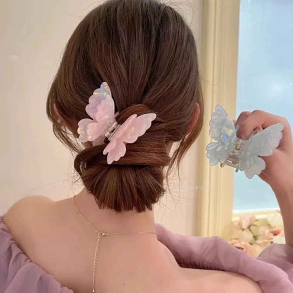 Pinza de pelo de mariposa de hadas para mujer, pinza cangrejo de acetato, pinza de tiburón de princesa dulce de verano, horquillas, accesorios de pelo franceses