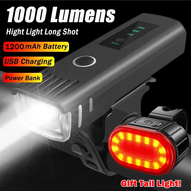 1000 lm Fahrrad-LED-Frontlicht, per USB aufladbar, mit intelligentem Sensor, wasserdichtem LED-Rücklicht und hellem Sicherheits-Blinklicht fürs Fahrrad