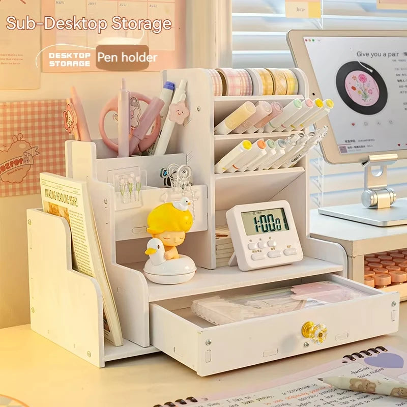 Wooden Desk Organizer with Pen Holder