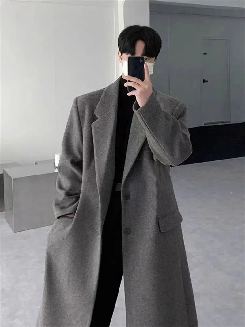 British Style Men's Medium to Long Woolen Coat 2026 Autumn and Winter New Korean Style High-end Trend Windbreaker Thick Coat