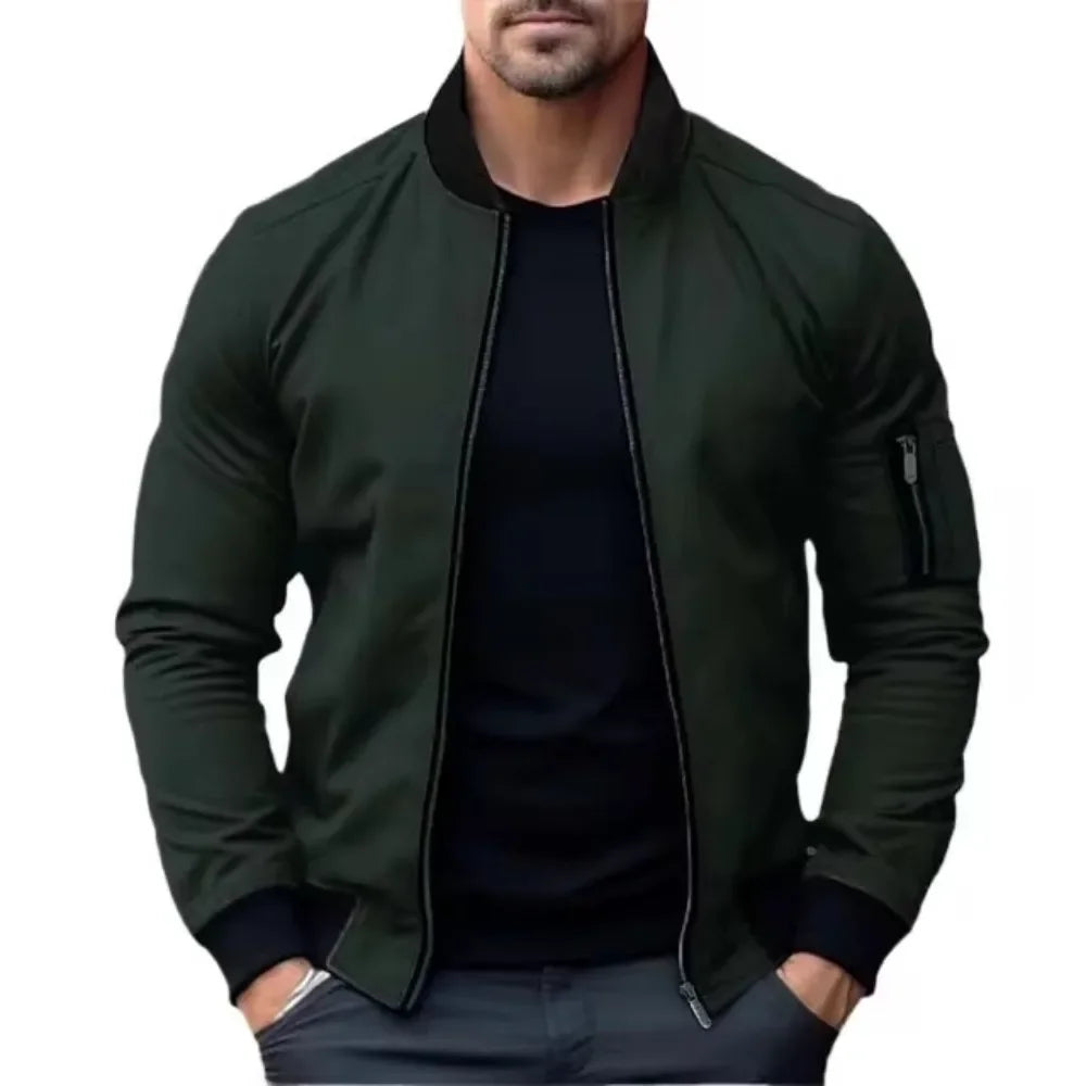 Autumn New Jackets for Men Solid Color Bomber Jacket Coat Business Stand Collar Male Windbreaker Outwear Mens Zipper Streetwear