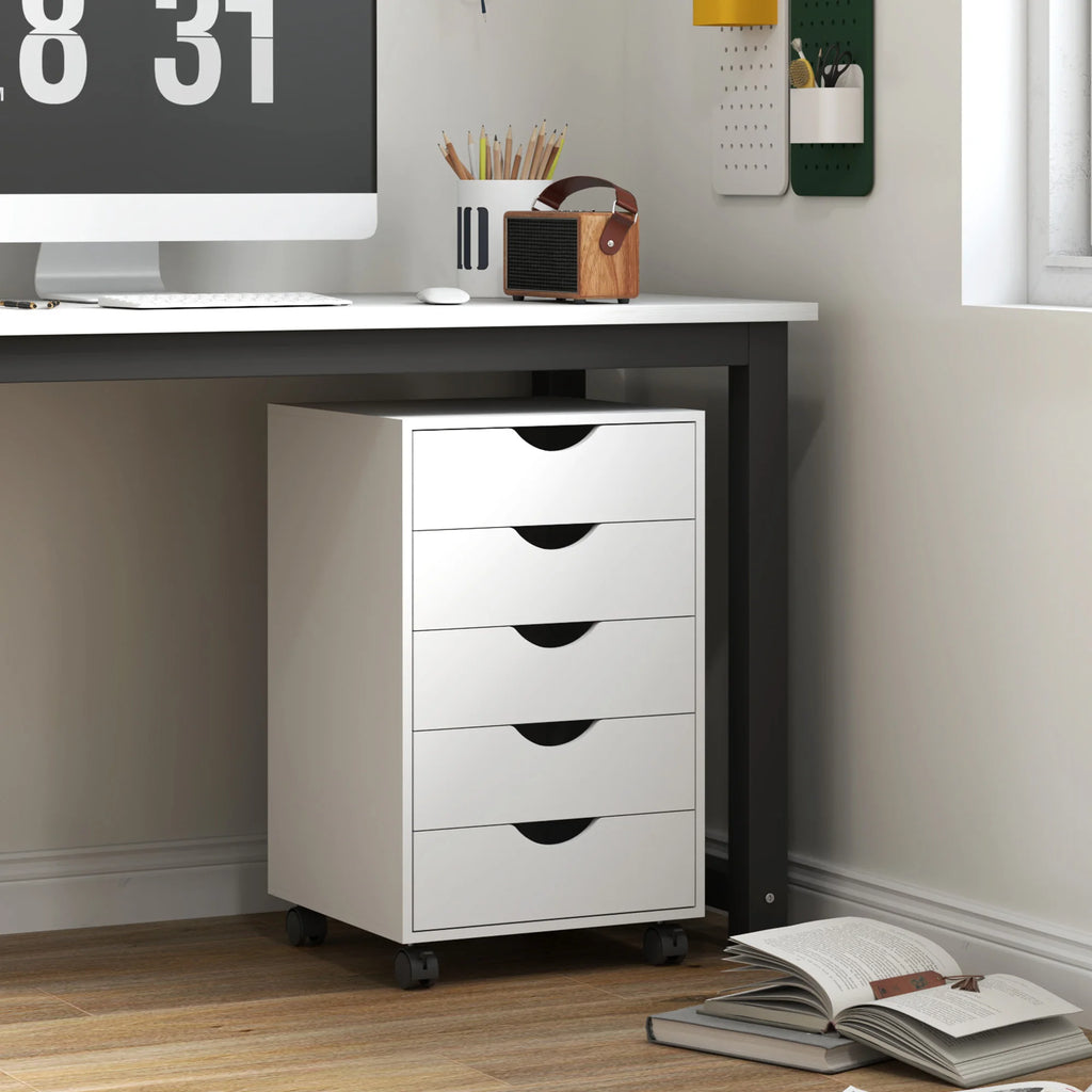 HOMCOM Mobile 5-Drawer Storage Cabinet with Castors