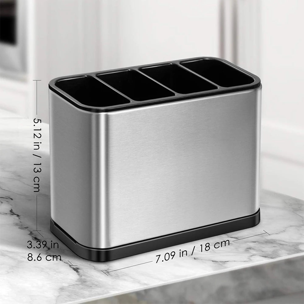 LMETJMA Silverware Caddy Cutlery Organizer Stainless Steel Utensil Drying Rack Flatware Holder with 4 Divided Compartments