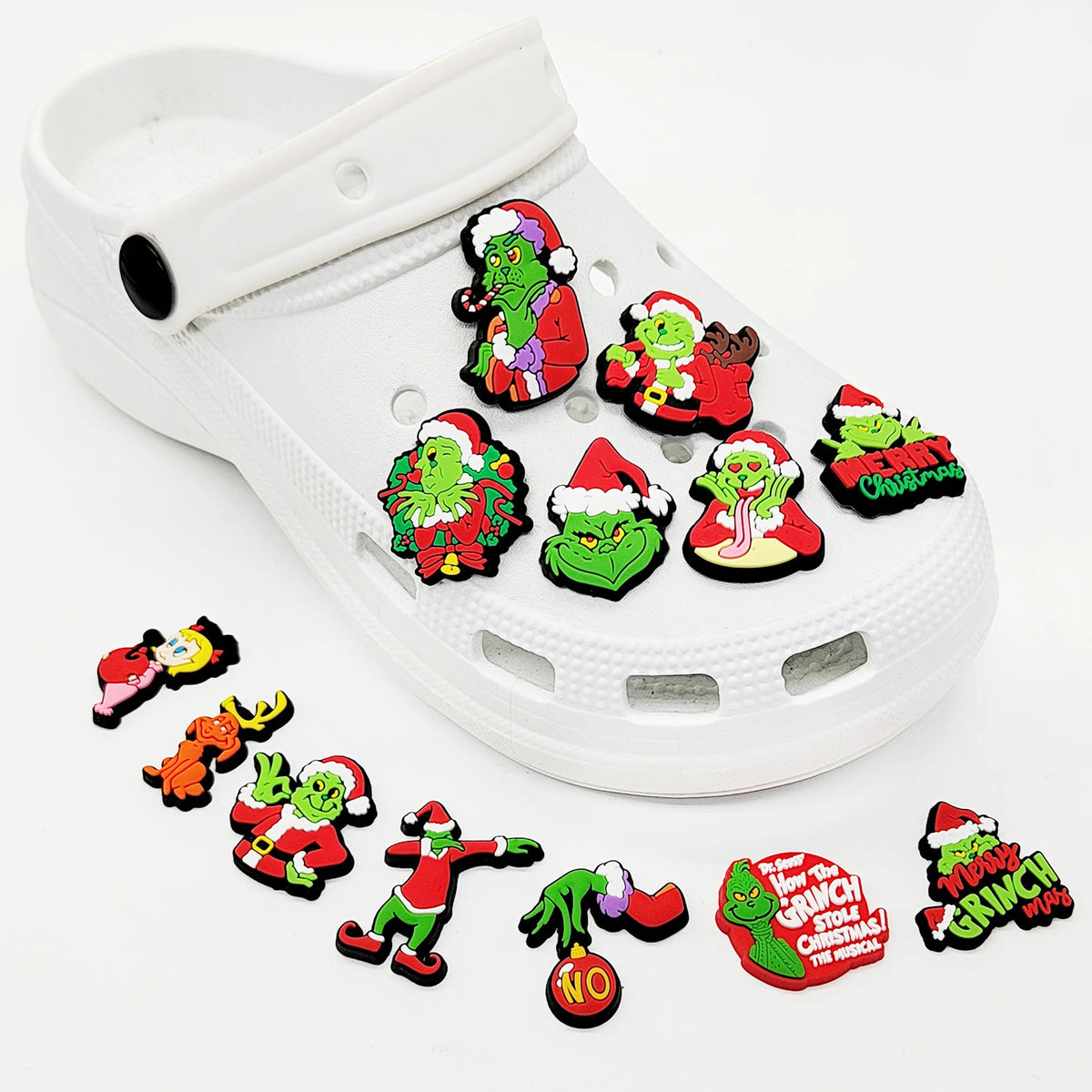 9-22 piezas de adornos navideños verdes de dibujos animados para zuecos, sandalias, zapatos de jardín, accesorios, hebillas, regalos para fiestas infantiles