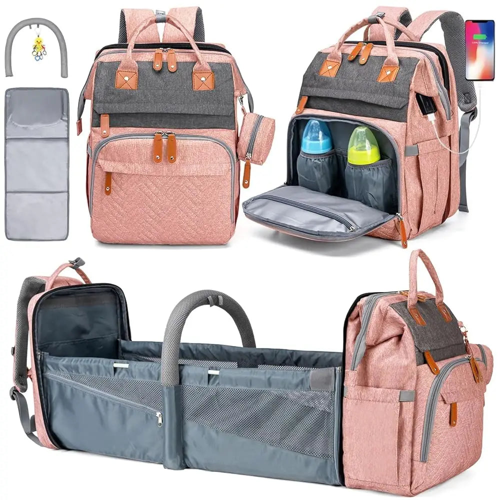 Backpack changing bag with folding cot