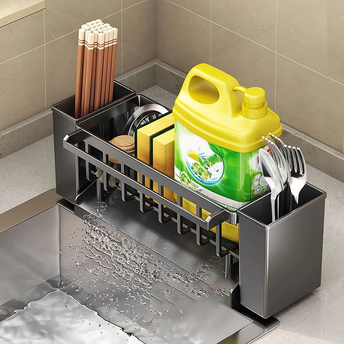 Organizador para fregadero, Soporte para esponja de cocina con soporte para estropajo, Escurridor para paños, Organizador de baño, Soporte para grifo del fregadero