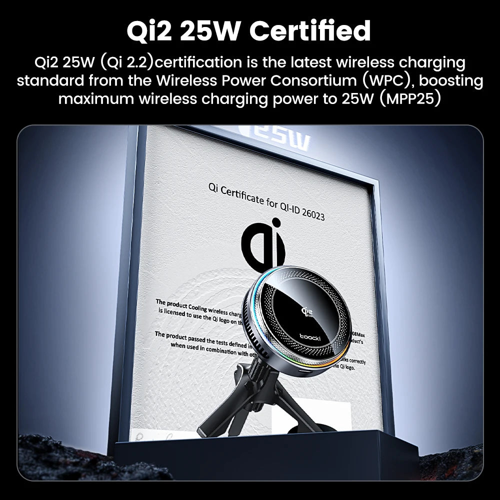 Toocki Qi2.2 25W Wireless Charger Magnetic Car Phone Holder TEC Cooling for iPhone 17 16 15 Samsung S26 S25 for Magsafe Charger