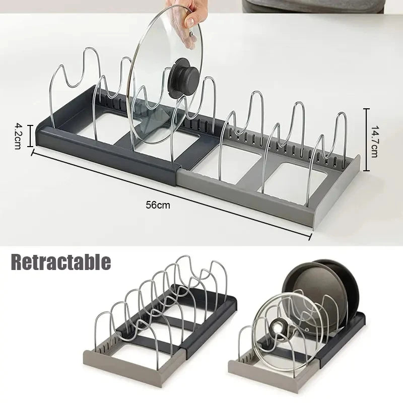 Étagère de rangement extensible en acier inoxydable, support pour placard de cuisine pour casseroles, couvercles, planches à découper, égouttoir et ustensiles de cuisine, organisateur