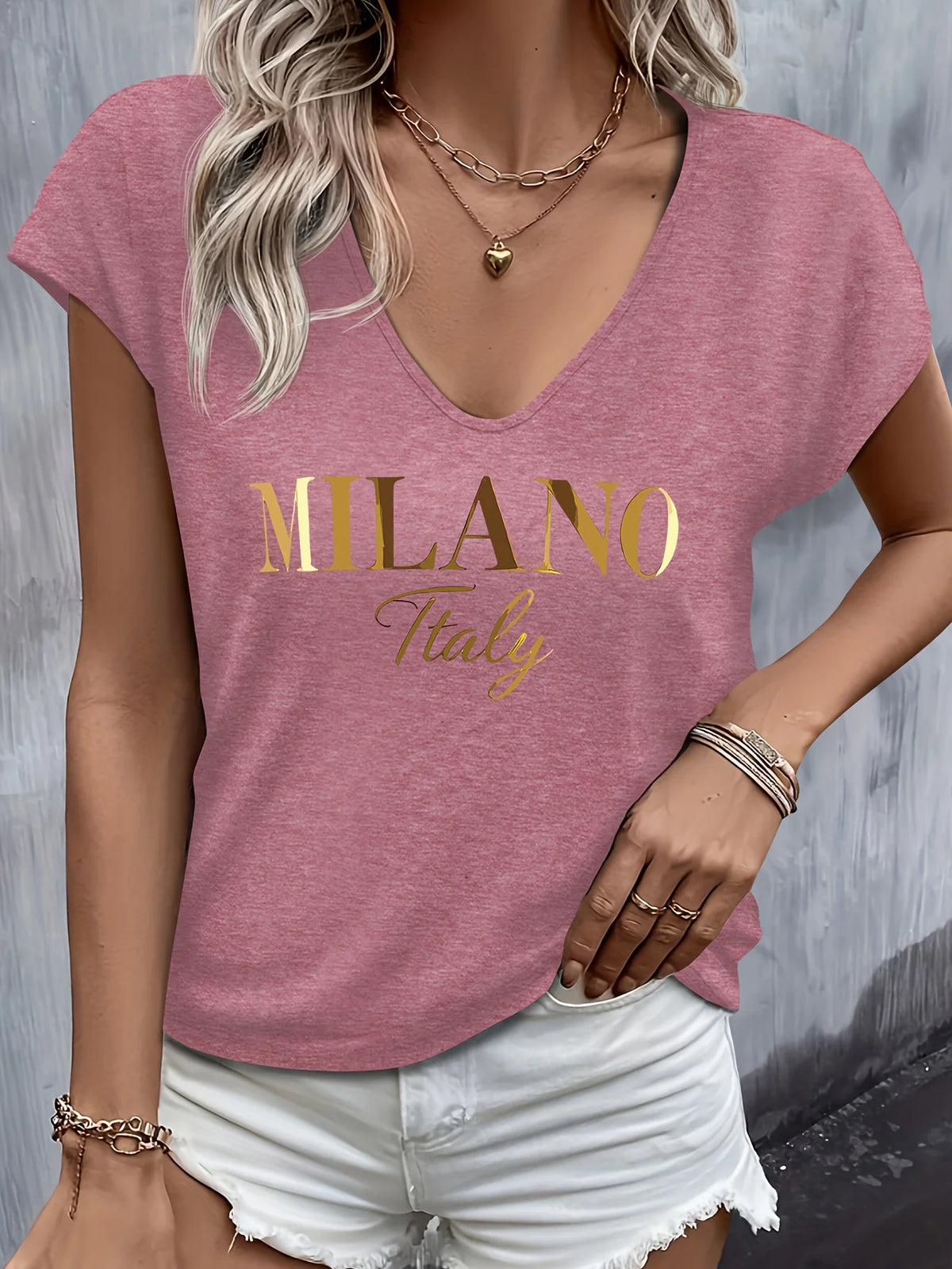 T-shirt da donna con scollo a V e maniche corte