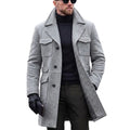 2026 Autumn Winter Woolen Coats Men Solid Color Turn Down Collar Single Breasted Multi Pocket Smart Casual Trench Outerwear Man
