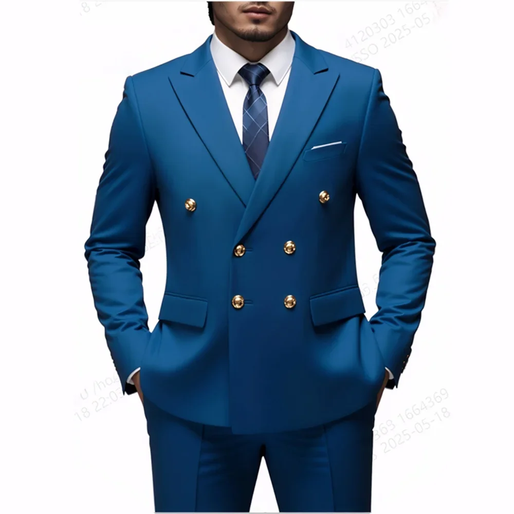 Fashion New Men's Leisure Boutique Business Banquet Solid Color Wedding Double Breasted Slim Fit Suit Blazers Jacket Pants