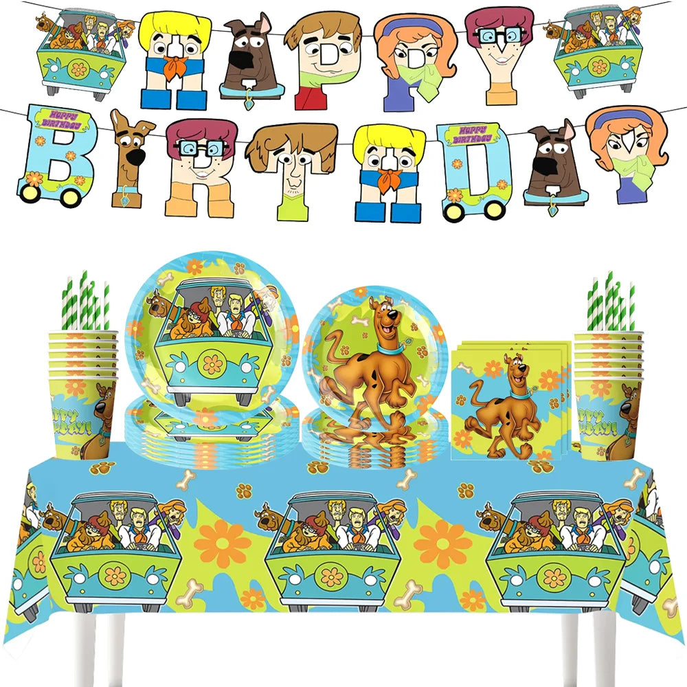 Cute Dog Birthday Party Decoration Tableware Scooby Birthday Disposable Tablecloth Plate Cup Baby Shower Kids Favors Supplies
