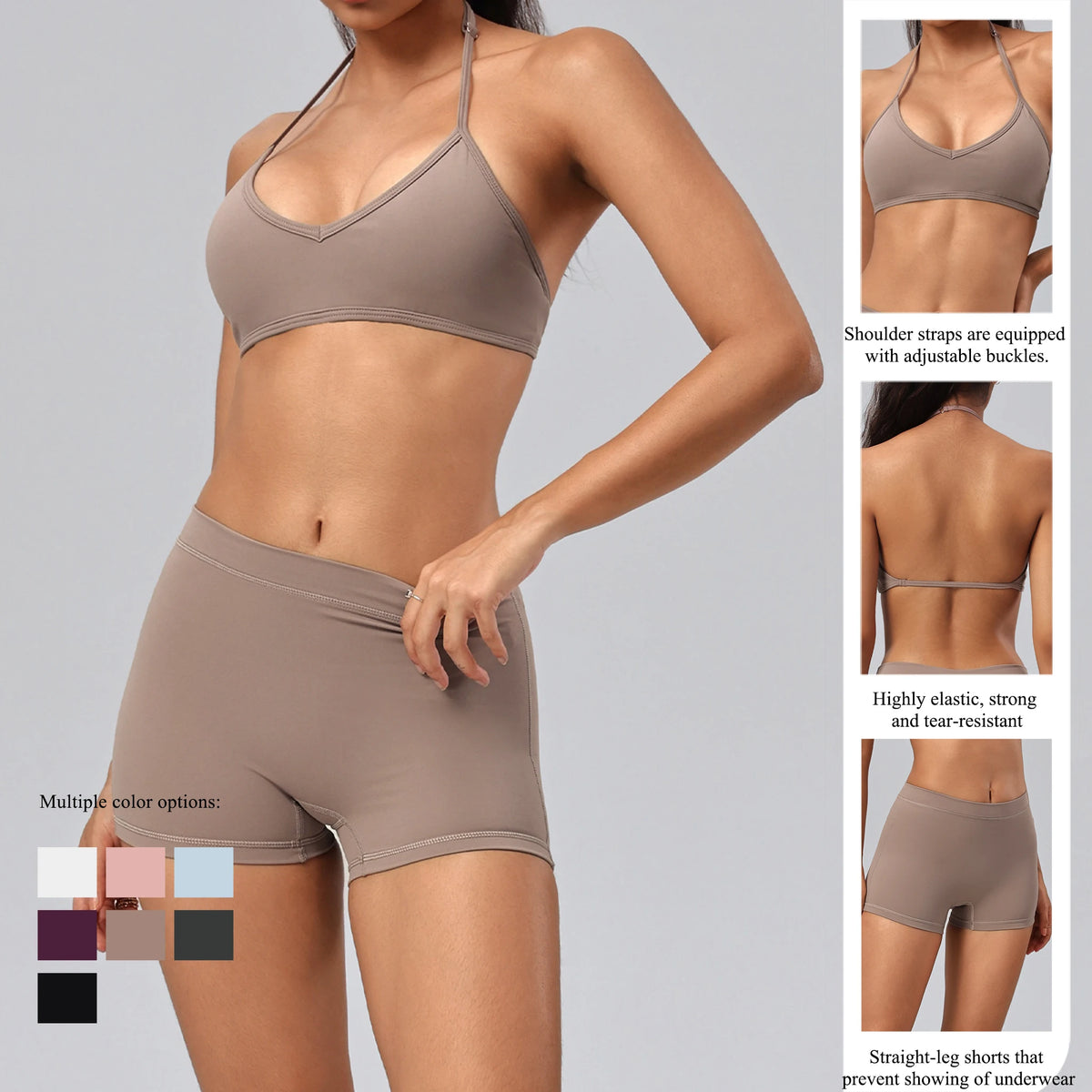 Ensemble yoga femme, 2 pièces, haut et short