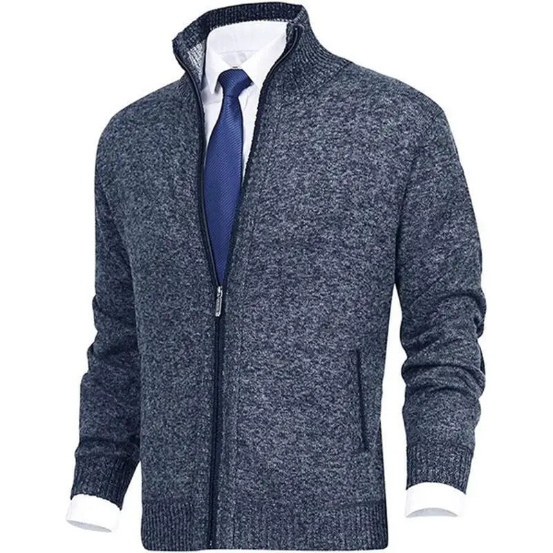 Winter Thick Men's Knitted Sweater Coat Off White Long Sleeve Cardigan Fleece Full Zip Male Causal Plus Size Clothing for Autumn