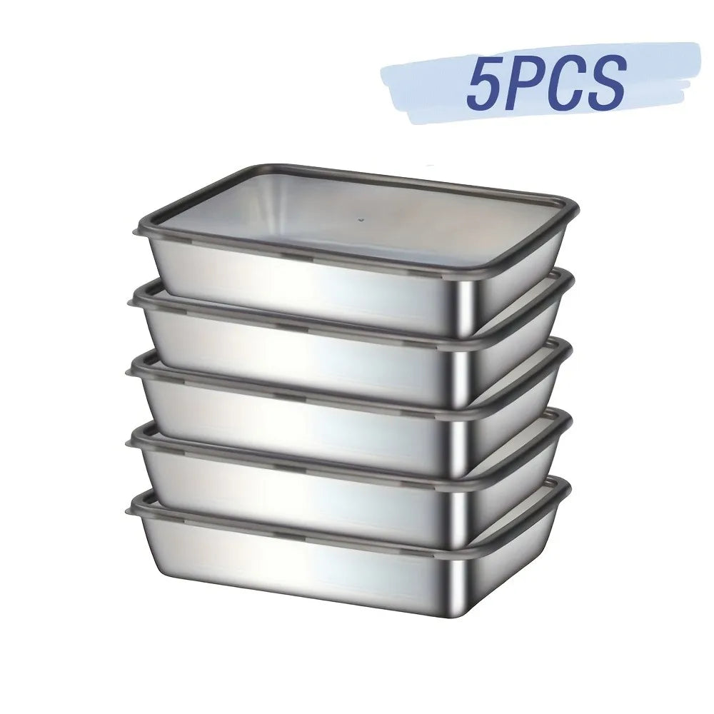Lot de 5 contenants alimentaires en acier inoxydable, empilables et hermétiques, pour organiser le réfrigérateur et le congélateur, préparer les salades, les fruits et les repas