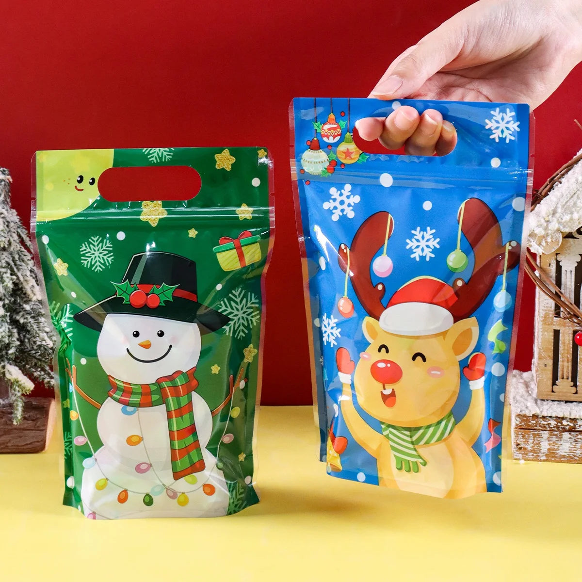 10/20pcs Merry Christmas Gift Bags Cute Santa Xmas Tree Resealable Treat Bags with Zippers New Year Christmas Decor for Home
