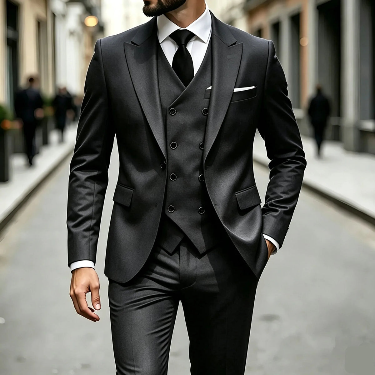 Elegant Male Suit 3 Pieces Blazer Vest and Pants Set Peak Lapel Tuxedo Suits for Men Ceremony Wedding Dresses Business Prom