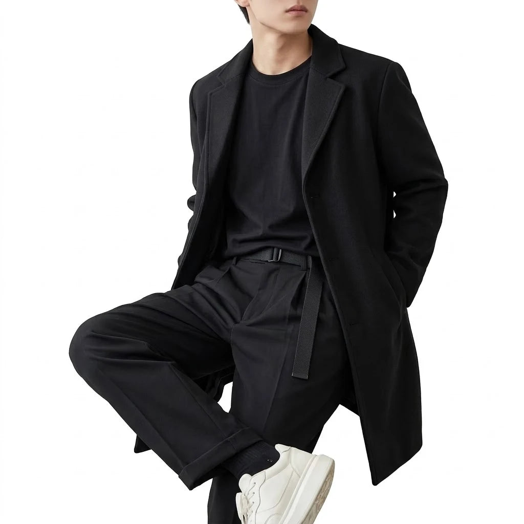 Autumn Men's Trench Coat Slim Fit Overcoat Casual Business Lapel Long Jacket Winter Warm Peacoat Casual Men's Coat Outerwear