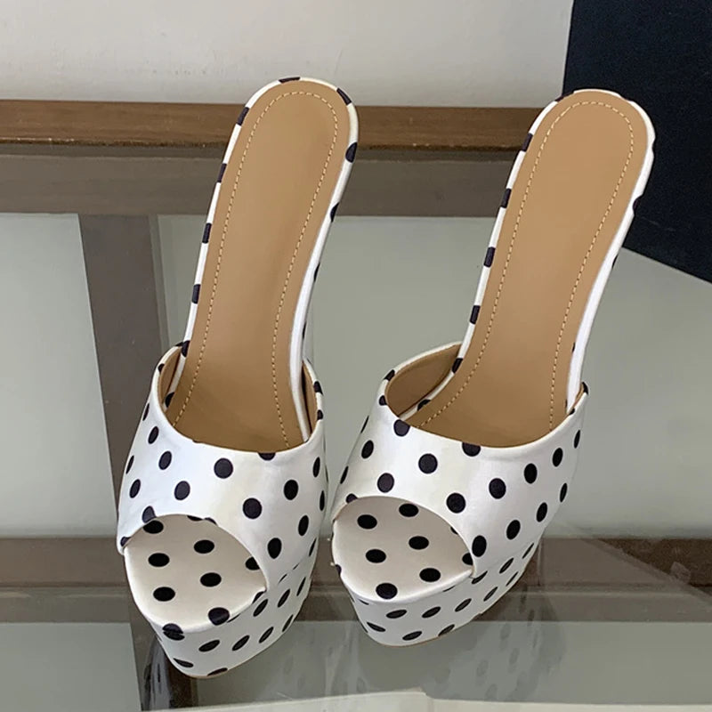 Sandali mules donna Liyke a pois con plateau e tacco alto