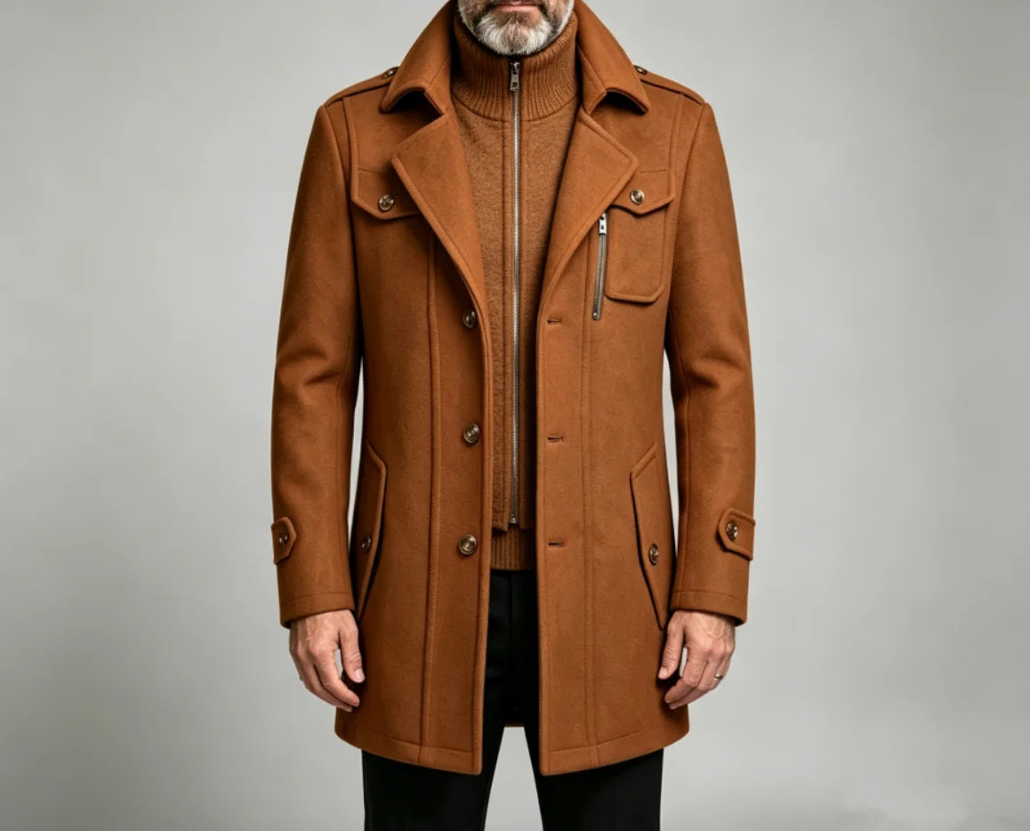 Men's Double Collar Wool Coat  Fashion Handsome Autumn Winter Business Style High Quality Middle-aged Men's Fashion Woolen Coat
