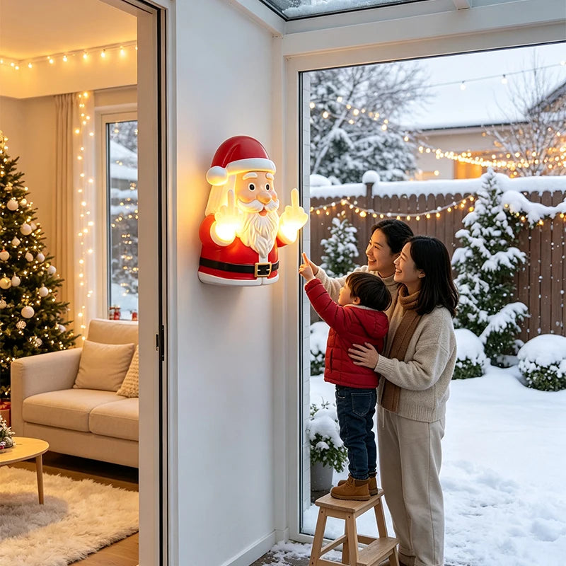 Lampada da parete a LED con Babbo Natale che fa il dito medio, luce notturna in resina, decorazione spettrale per portico e camera da letto, addobbo natalizio