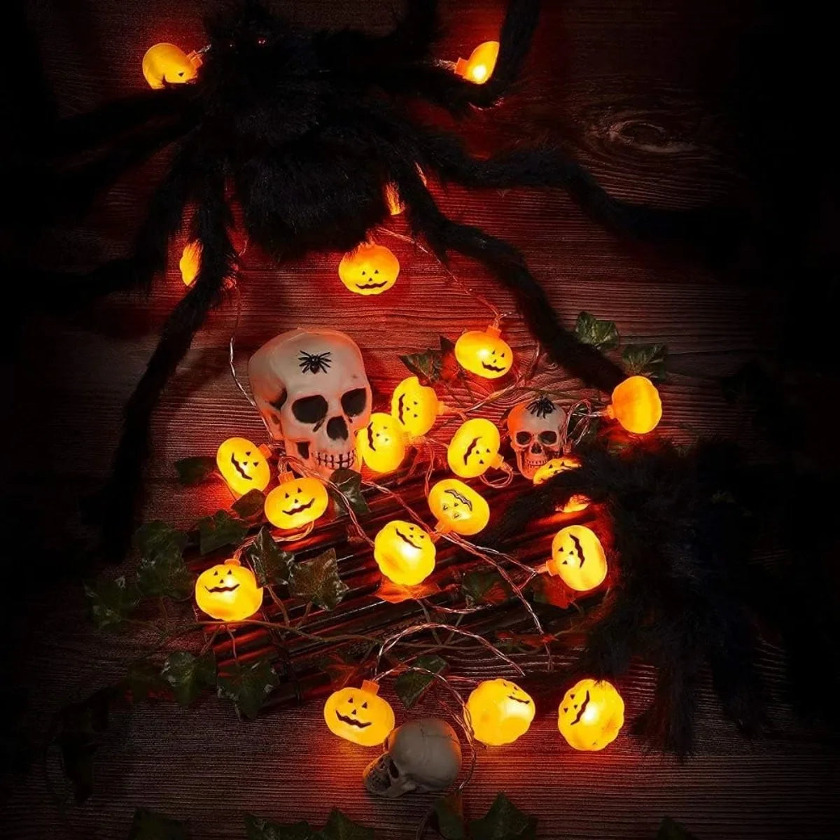 1 Stück 10/20 LED 3D-Kürbis-Lichterkette Halloween-Stimmungsdeko Batteriebetrieben für Zuhause Schlafzimmer Party Festdeko
