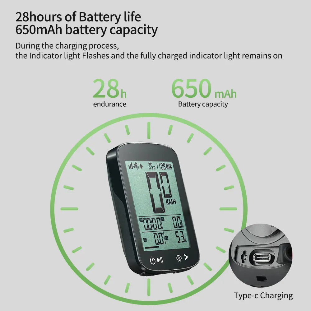 BIKEVEE Wiederaufladbarer kabelloser GPS-Fahrradcomputer, wasserdicht, USB-C, Tachometer, Odometer, Stoppuhr, automatische Hintergrundbeleuchtung, Höhenmesser, Steigungsmesser, Geschwindigkeit, Kilometerstand, Fahrrad-Fahrzubehör