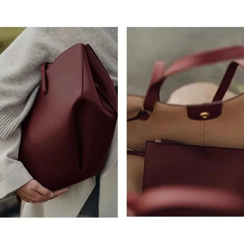 Cgcbag Genuine Leather Brand Luxury Tote Bags Designers Casual Lage Capacity Shoulder Bag For Women Simple Solid Handbags
