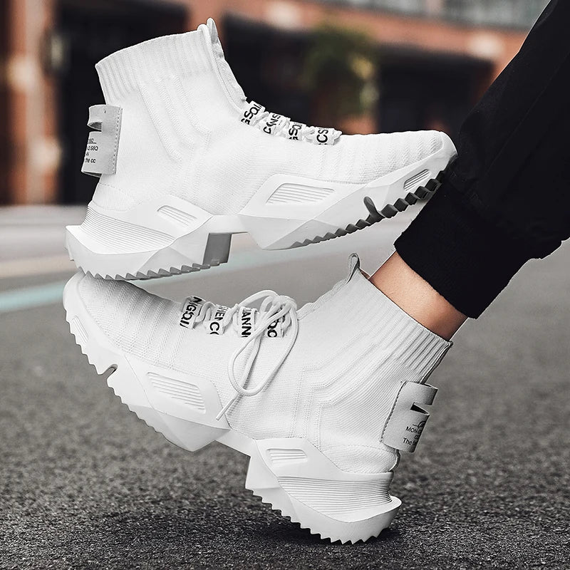 Zapatillas de deporte YRZL de alta calidad con malla para hombre, calzado casual ligero y cómodo, zapatillas de caminar de caña alta con cordones