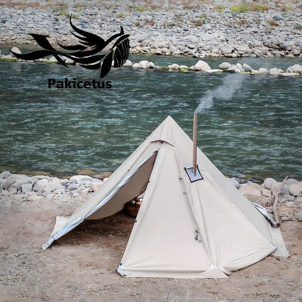 PAKICETUS Tipi Hot Tent Stove Jack Snow Skirt 2-4 Person 4 Season Backpacking Tent 5.24-7.21ft Standing Height Bushcraft Winter Camping Hiking