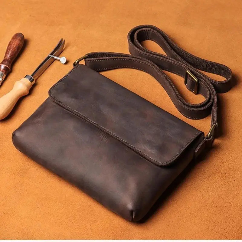 LEATHFOCUS Genuine Leather Flap Crossbody Bag