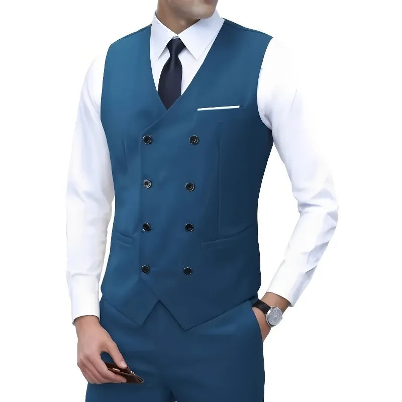 Hot Sale Men's Double Breasted Vest British Style Slim Fit Business Formal Waistcoat High Quality Suit Vest Multiple Colors