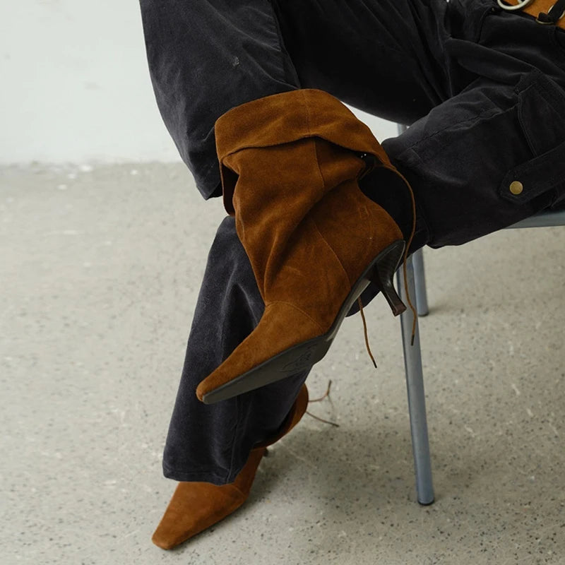 Stivaletti donna Liyke effetto suede con ampio risvolto
