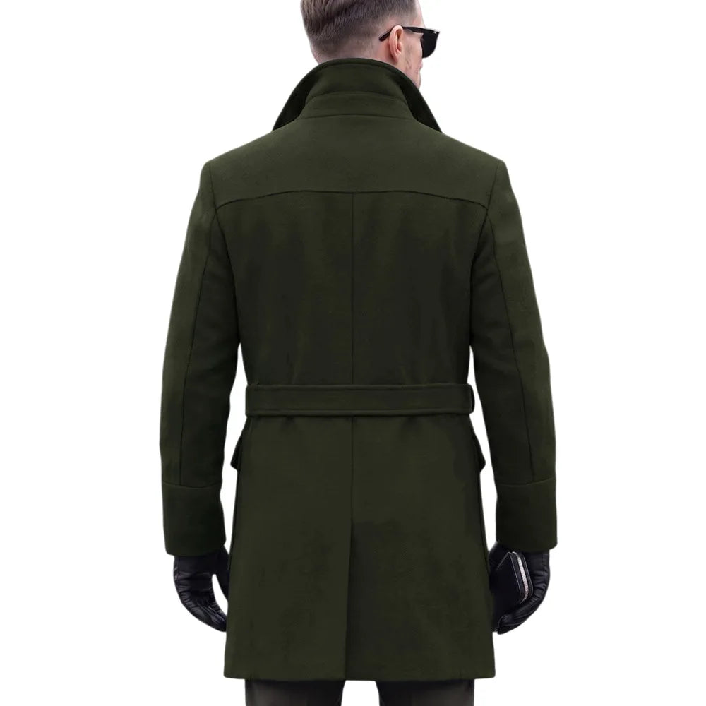 2026 Autumn Winter Woolen Coats Men Solid Color Turn Down Collar Single Breasted Multi Pocket Smart Casual Trench Outerwear Man