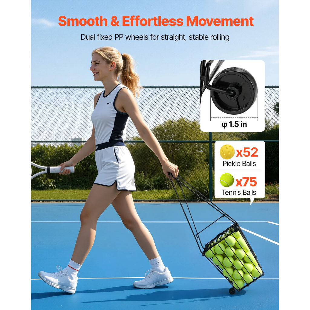SucceBuy Tennisballsammler für 75 Tennisbälle, tragbarer Pickleball-Ballwagen mit Rädern und Griff zum Trainieren, Transportieren und Aufbewahren