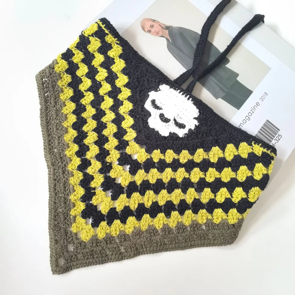 Neue Fledermaus-Halloween-Tasche, Kopftuch, gestrickter dreieckiger Baumwollschal mit Totenkopf und Spinne, Stirnband, Kopfbedeckung für Damen und Mädchen, Geschenk zum Allerseelentag