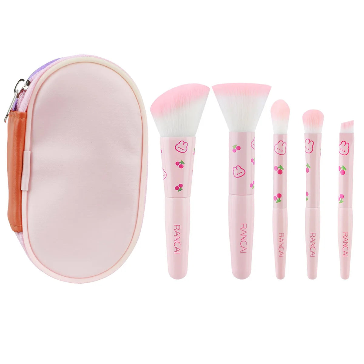 5-teiliges niedliches, kompaktes Make-up-Pinselset mit Etui, hochwertige Pinsel für makellose Foundation, Rouge und Lidschatten-Applikation, Kosmetikwerkzeuge