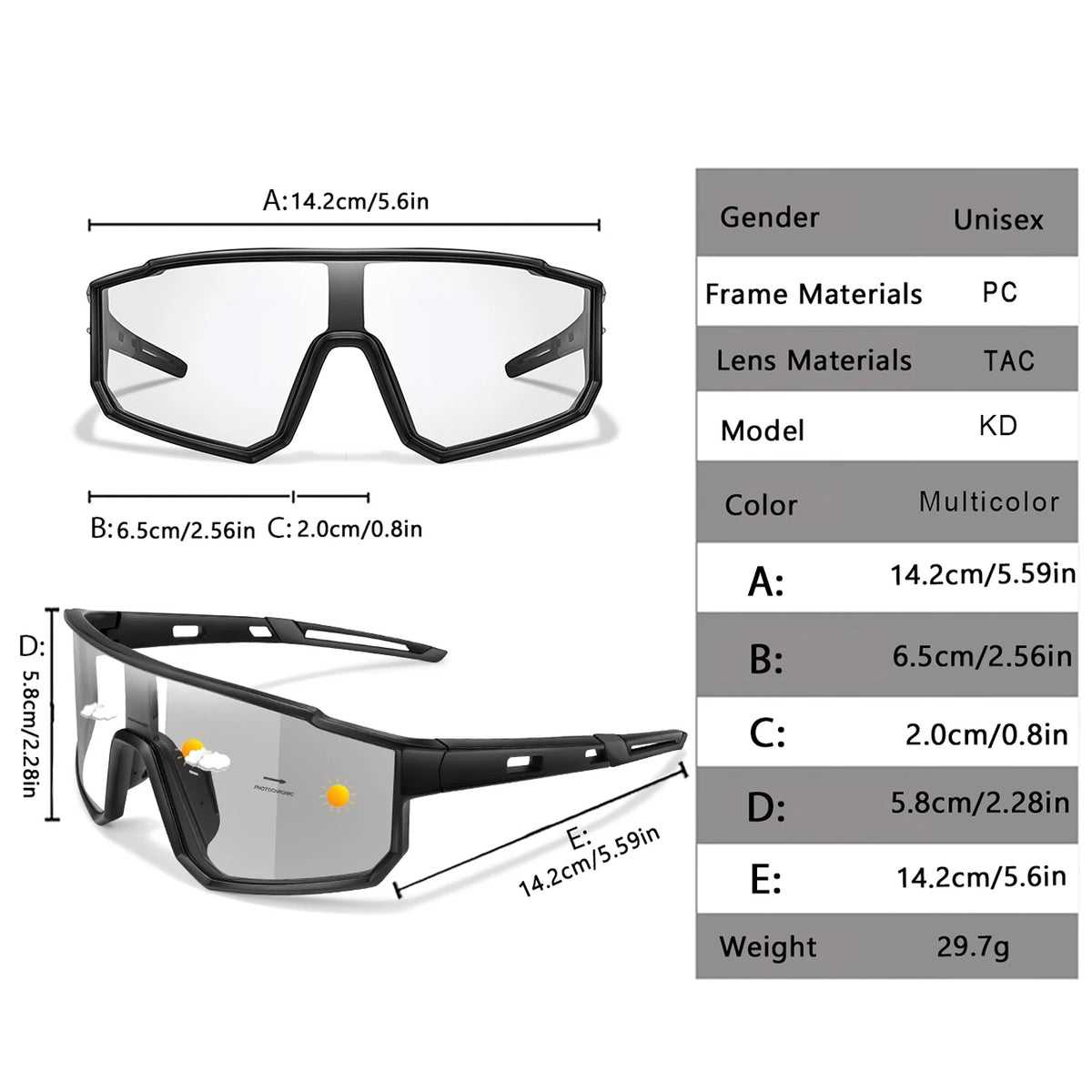 New Style Brand Photochromic Eyewear for Men and Women, MTB and Cycling Glasses, Running and Fishing Glasses, Comfortable Windproof Goggles
