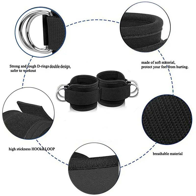 Adjustable Ankle Cuffs with Double D-Rings for Cable Training