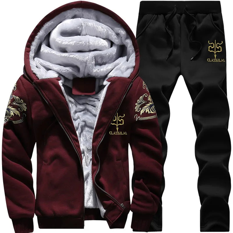Men's Winter Sets 8XL Tracksuits Hoodies Casual Hooded Warm Sweatshirts Thicker Fleece Jackets Pants 2-Piece Men's Sweatshirts