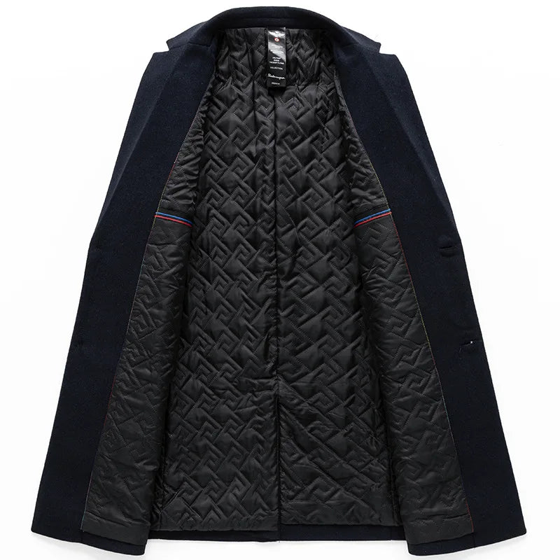 Male Woolen Coat Solid Color Slim Mid-Length Windbreaker Warm Wear-Resistant Men's Wool Coat Business Formal Wear Casual Jacket