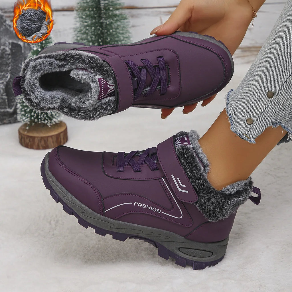 Damen-Winterstiefel, warm und kuschelig gefüttert, mit Plateau, rutschfester Sohle und Fellbesatz, knöchelhoch, für Outdoor-Aktivitäten, Größe 36