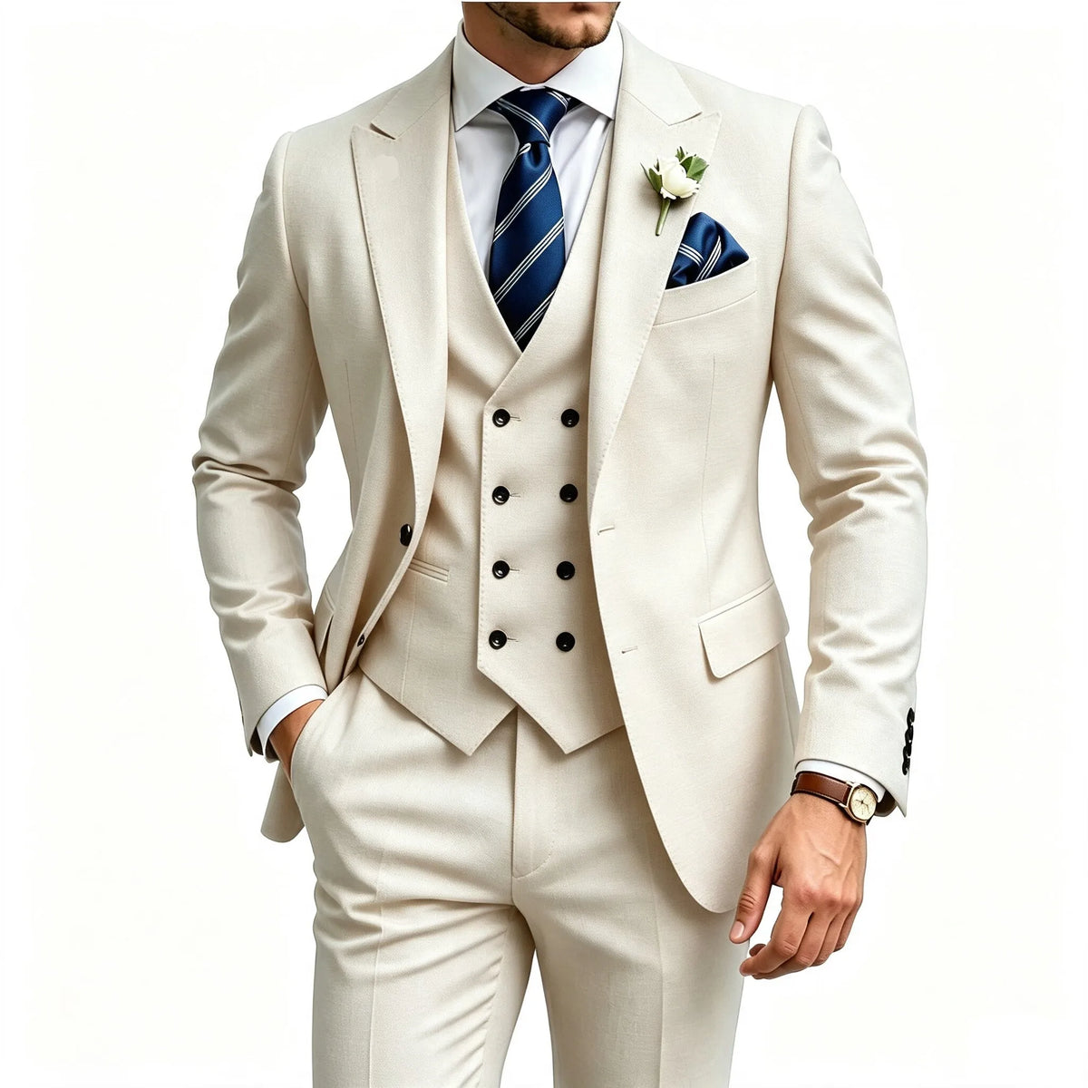 Men 3‑Piece Slim Fit Suit, Formal Wedding Prom Business Dinner Tuxedo Blazer Vest Pants