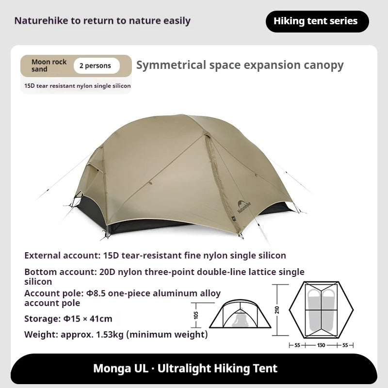 Naturehike New Mongar UL Camping Tent 1-2 People 15D Nylon 3 Season Tent Waterproof Ultralight Portable Outdoor Tent With Mat