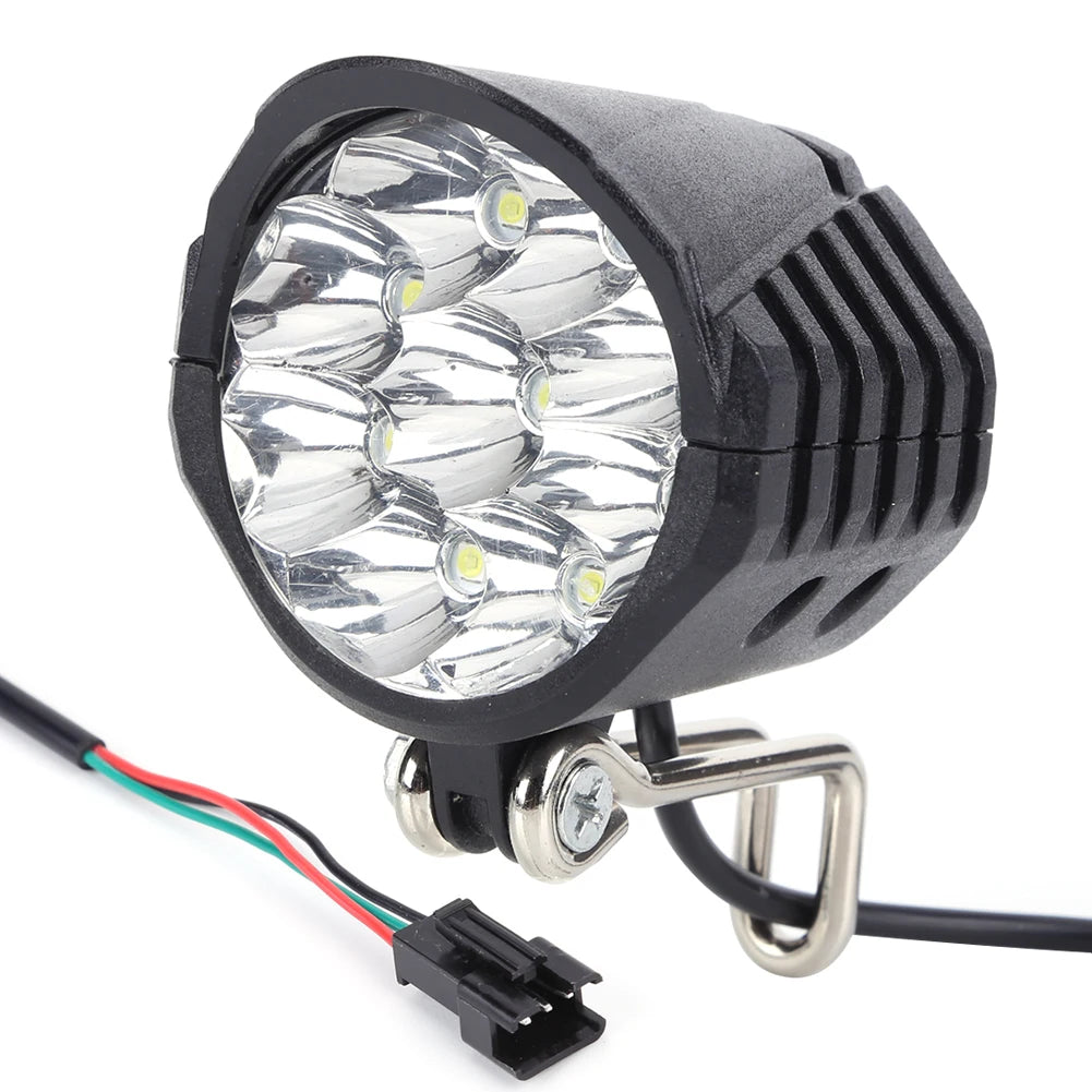 Faro delantero para bicicleta eléctrica 36V 48V 60V, 9 LED, 18W, 2 en 1 con bocina y luz, interruptor para patinete, luz de seguridad para bicicleta