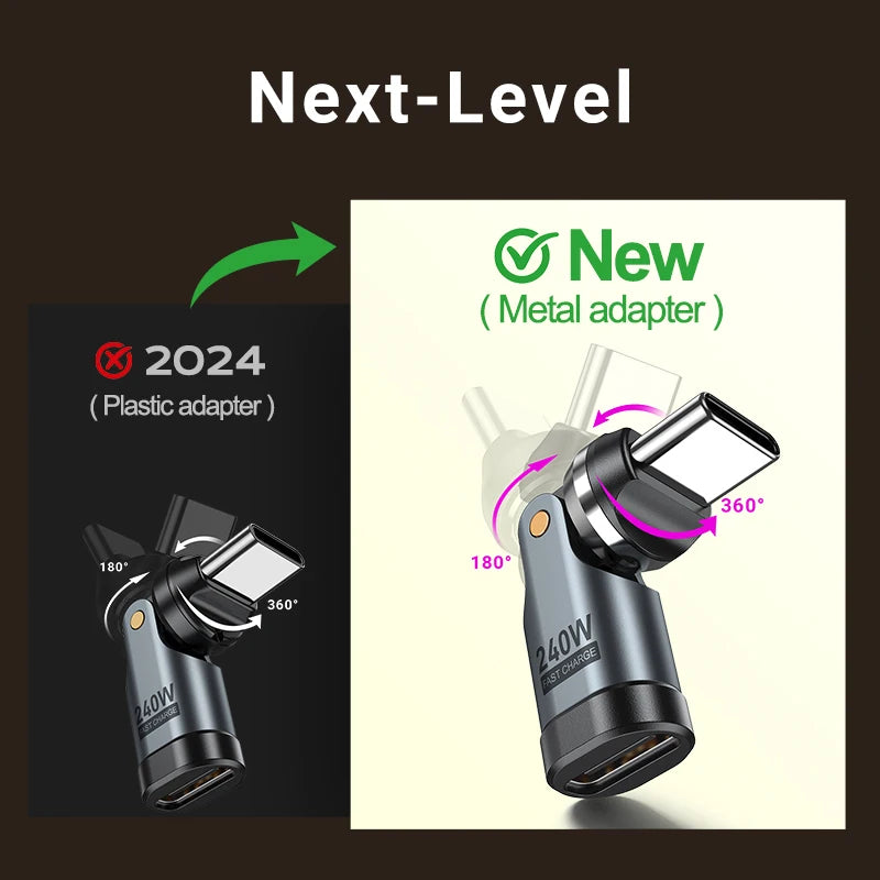 AUFU PD240W USB C to Type C OTG Adapter 540 Rotation 5A Fast Charge Cable Converter for iPhone 16 MacBook Samsung Xiaomi Laptop