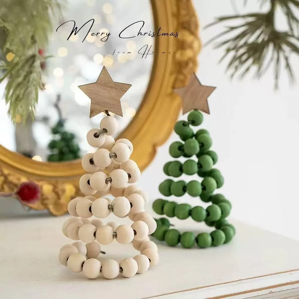 Adornos de decoración navideña, árbol de Navidad creativo de gama alta con cuentas de madera nórdicas, adorno de escritorio, árbol de Navidad artificial