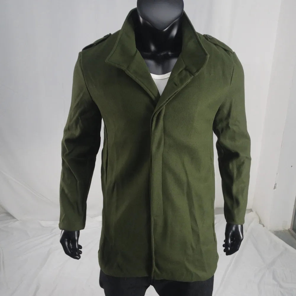 Men Coat Single Breasted Wool Blends Mid Length Overcoat Full Sleeve Stand Collar Casual Male Y2k Outerwear Autumn Winter 2026